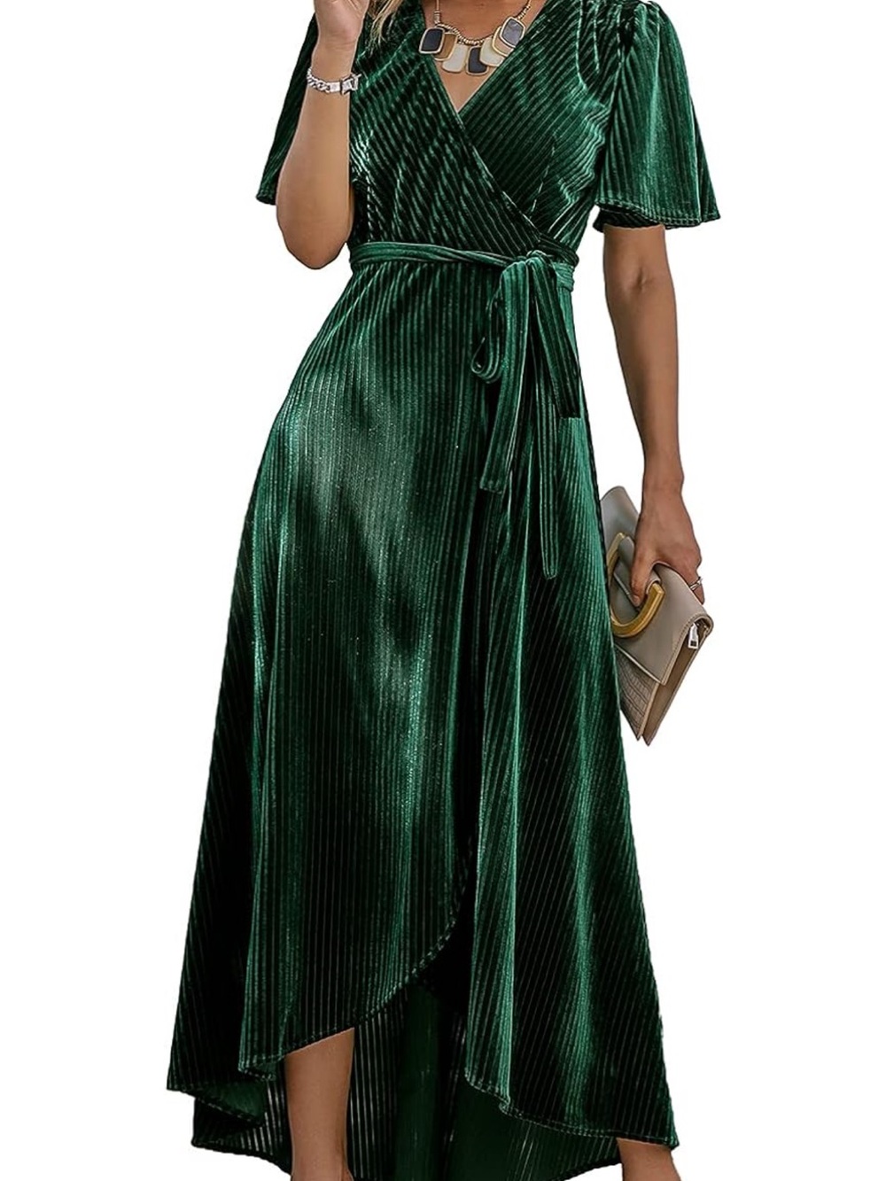 Simplee Apparel Dark Emerald Green Velvet Wrap Maxi Dress